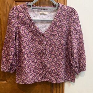 Marine Layer Multicolor Pattern Top Large Button Front Boho Coastal Cotton